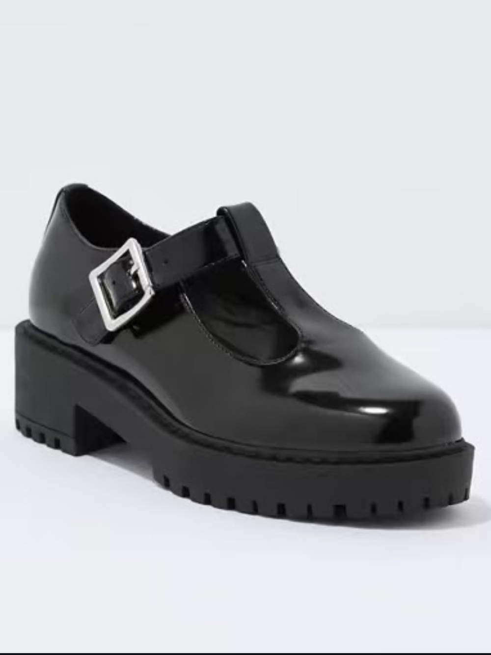 ▪️American Eagle Black Patent Leather Chunky Mary Jane T-Strap Shoes Size 10 EUC